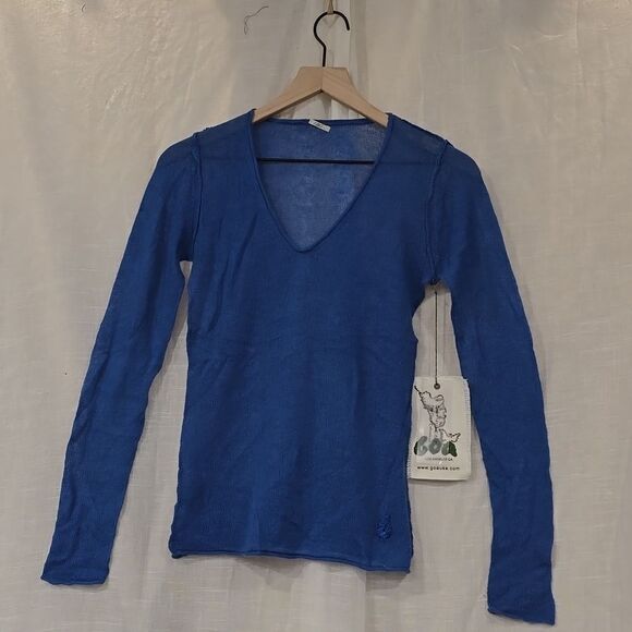 Goa Cashmere Blue V Neck Delicate Sweater Top - Picture 1 of 6